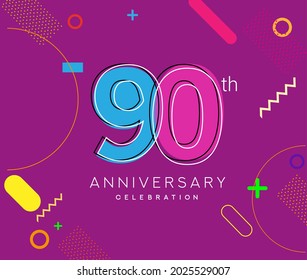 90th anniversary logo, vector design birthday celebration with colorful geometric background.