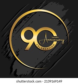 90th anniversary logotype. Anniversary celebration template design with golden ring for booklet, leaflet, magazine, brochure poster, banner, web, invitation or greeting card. Vector illustrations.