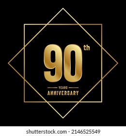 90. Jubiläumslogotype. Jubiläumsfeier-Template-Design mit goldenem Ring für Broschüren, Broschüren, Poster, Banner, Web, Einladung oder Grußkarte. Vektorgrafiken.
