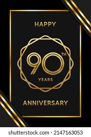 90th anniversary logotype. Anniversary celebration template design with golden ring for booklet, leaflet, magazine, brochure poster, banner, web, invitation or greeting card. Vector illustrations.
