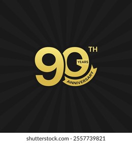 90th anniversary modern typography design on dark background. 90 years anniversary logo, badge, sticker, label design. Company or people 90 Th birthday celebration greeting card.