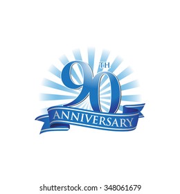 90th anniversary ribbon logo with blue rays of light