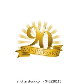 90th anniversary ribbon logo with golden rays of light