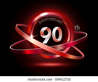 90th anniversary with shiny red ring on black background