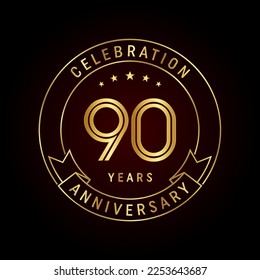 90th anniversary template design concept with golden ribbon for anniversary celebration event. Logo Vector Template