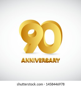 90th anniversary vector template. Gold 3d design concept. Design for celebration, greeting cards or print.
