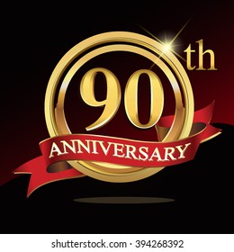 90th golden anniversary logo. with ring and ribbon
