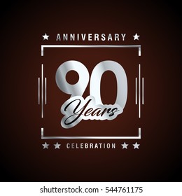 90th Silver anniversary logo, laurel wreath isolated on brown background, vector design
