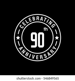 90th white anniversary logo, vector celebration design with circle on black background.