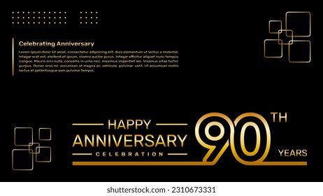 90th year anniversary template design with gold color, vector template illustration