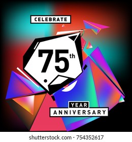 90th years anniversary card with colorful background. Ninety years birthday logo on geometric colorful background.