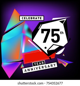90th years anniversary card with colorful background. Ninety years birthday logo on geometric colorful background.