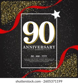 90th years anniversary celebration emblem. elegant anniversary logo isolated with red ribbon and stars twinkle sparkle. vector illustration template design for web, flyers, poster, greeting card
