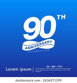 90th years anniversary celebration emblem. white anniversary logo isolated with infinity circle ribbon on blue background. vector illustration template design for web, flyers, poster, greeting card