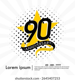 90th years anniversary celebration emblem. congratulations anniversary logo isolated with ribbon and star on white background. vector illustration template design for web, flyers, poster, greeting ca