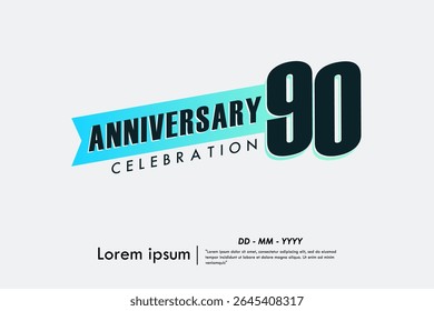 90th years anniversary celebration emblem. anniversary logo isolated with gradient blue ribbon on white background. vector illustration template design for web, flyers, poster, greeting card