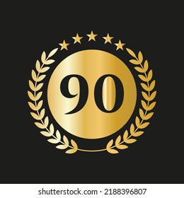 90th Years Anniversary Celebration Icon Vector Logo Design Template With Golden Concept