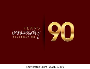 90th years anniversary celebration logotype with gold and elegant color isolated on red color. vector anniversary for celebration, invitation card, and greeting card.