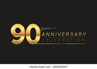 90th years anniversary celebration logotype. Anniversary logo with golden and silver color isolated on black background, vector design for celebration, invitation card, and greeting card.