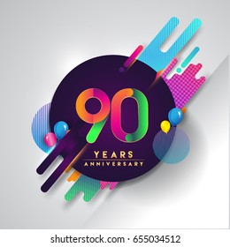 90th years Anniversary logo with colorful abstract background, vector design template elements for invitation card and poster your birthday celebration.