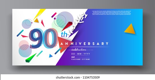 90th years anniversary logo, vector design birthday celebration with colorful geometric background and circles shape.