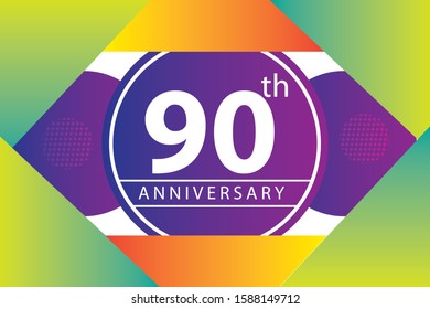 90th years anniversary logo, vector design birthday celebration with colorful geometric background