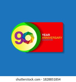 Logo del 90 aniversario, diseño vectorial celebración del cumpleaños colorido sobre fondo blanco