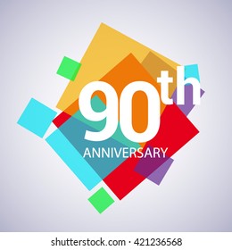 90th years anniversary logo, vector design birthday celebration with colorful geometric isolated on white background.