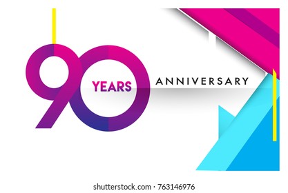 90th years anniversary logo, vector design birthday celebration with colorful geometric isolated on white background.