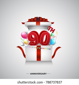 90th years anniversary logotype with elegant blue color and ribbon isolated on white background for celebration