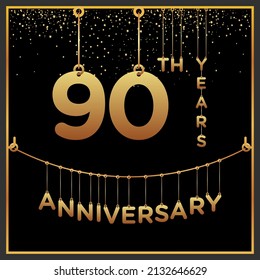 90th years anniversary, vector design for anniversary celebration with gold color on black background, simple and luxury design. logo vector template