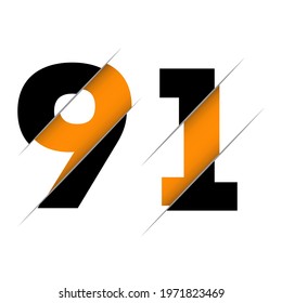 91 9 1 Number Logo Design with a Creative Cut and Black Circle Background. Creative logo design.