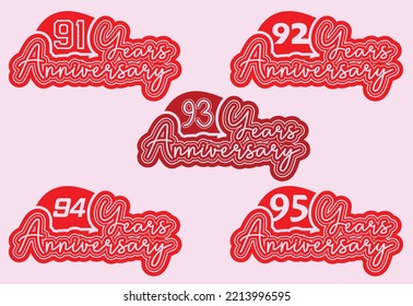 91 to 95 years anniversary logo and sticker design