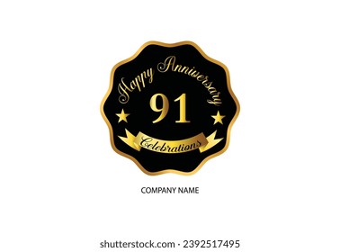 91 anniversary celebration logotype with handwriting golden color elegant design