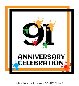 Plantilla vectorial de logotipo de 91 años. Diseño para banner, tarjetas de felicitación o impresión