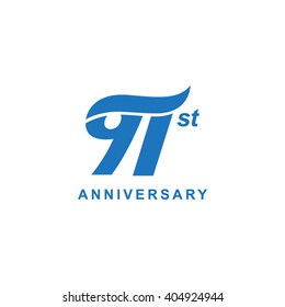 91 anniversary wave logo blue