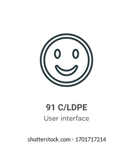 Icono de vector de contorno de 91 c/ldpe. Icono de 91 c/ldpe en línea delgada, ilustración de elemento simple vector plano del concepto de interfaz de usuario editable trazo aislado en fondo blanco