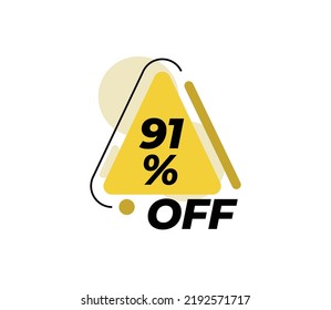 91% Discount Product banner tag product label vector art illustration. Isolated on White Background in yellow color