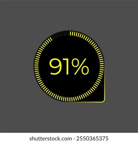 91% Loading. Ui Diagram vector. Download progress icon. Circle diagram interface. Ninety one percent downloading.