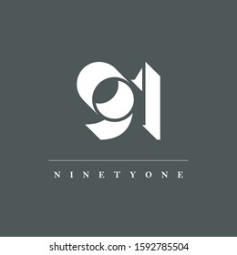 91 number logo shadow letter design template