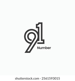 91 number ninety one minimal linked line logo design concept. Vector icon, sign, symbol illustration template