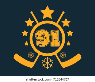 91 number vector illustration. Classic style Sport Team font. Numbers decorated by lines and dots pattern. Ice Hockey Emblem
