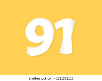 91 Number vector, modern layers design font. Eps10 illustration             
