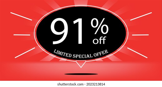 91% off black balloon and red, for limited special offer, red banner for special offers of promotions