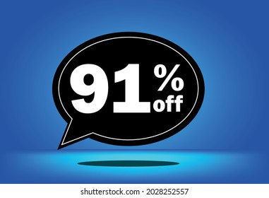 91% de descuento - globo flotante negro y azul - con fondo azul - banner para ofertas promocionales de descuento y reducción