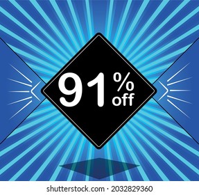 91% off. Blue banner - black balloon for big sales.