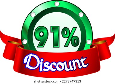 91% off, green disk and red ribbon, vector illustration for wholesale and retail, illustrative art, beautiful illustration, vector. God is good!