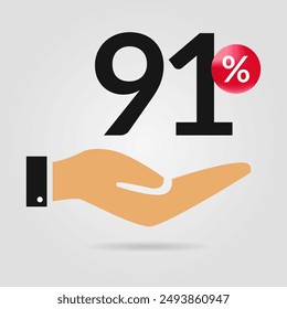 91 % Rabatt auf die Werbeaktion. 91 Prozent Rabatt mit Hand-Icon. Verkaufssymbol. Rabatt für kreative Komposition. Vektorillustration.