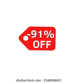 -91% de descuento con etiqueta de diseño de descuento roja	