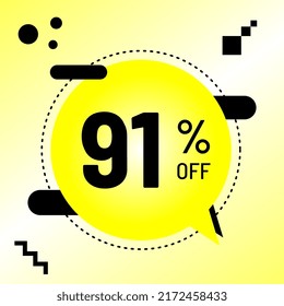 91 percent off, big-promotion, yellow balloon black detail
